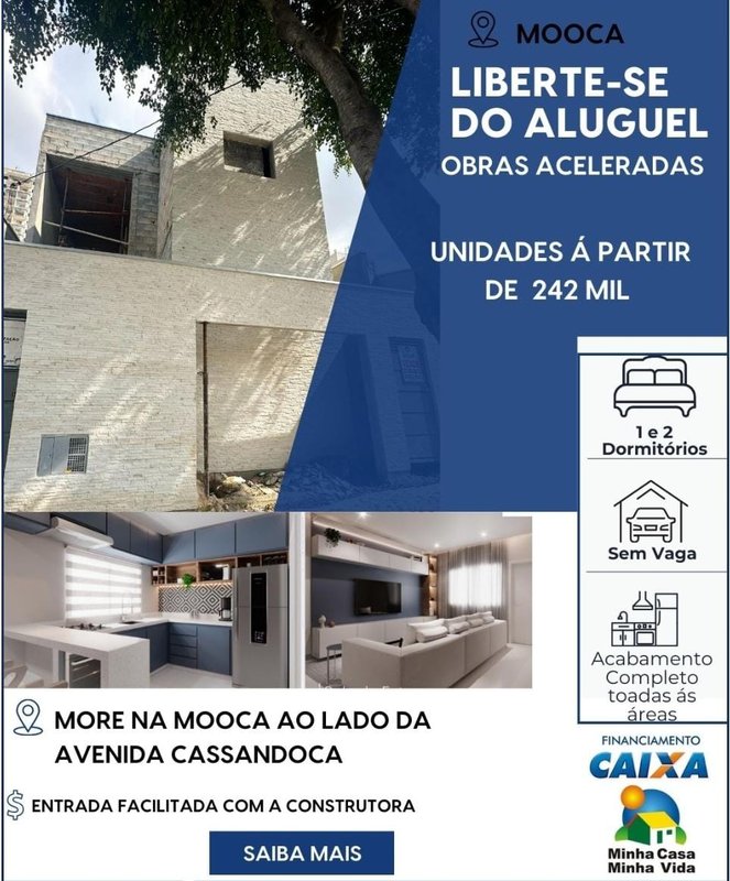 Apartamento à venda em Obra de 1 dormitório na Mooca - São Paulo - 