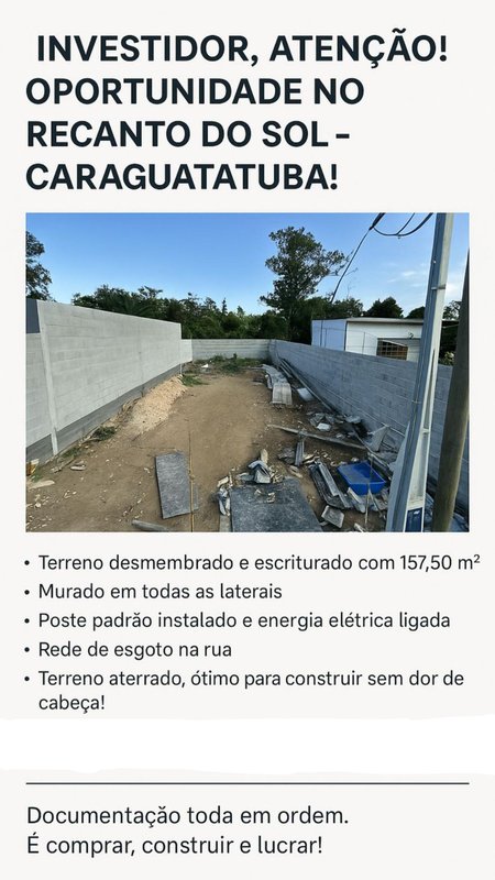 🏡Terreno à venda em Caraguatatuba - Caraguatatuba - 