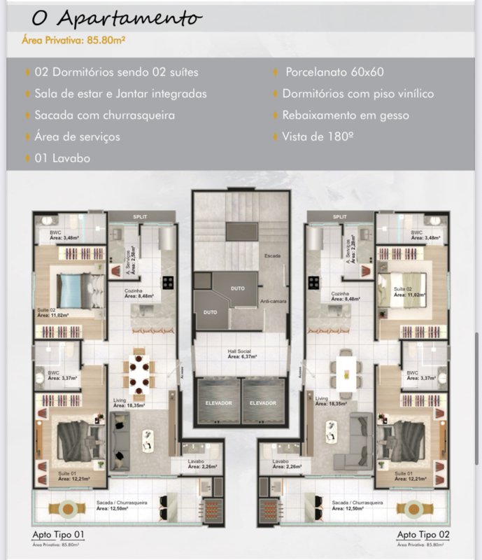 APARTAMENTO COM 2 SUÍTES NA PRAIA DE PEREQUE - Porto Belo - 