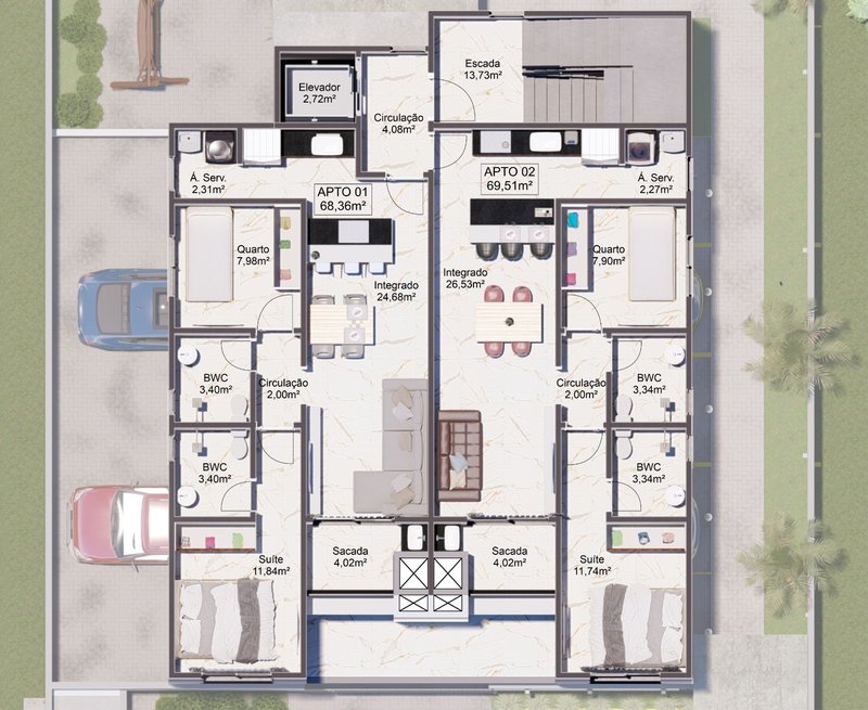 APARTAMENTO COM 1 SUÍTE MAIS 1 DORMITÓRIO NO CENTRO DA GUABIRUBA - Guabiruba - 
