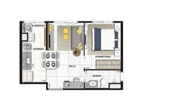 ALUGA-SE APARTAMENTO SEM FIADOR 31M² - 1 QUARTO – 1 BANHEIRO – ANDAR ALTO - SEMI MOBILIADO Rua Torres da Barra São Paulo - 