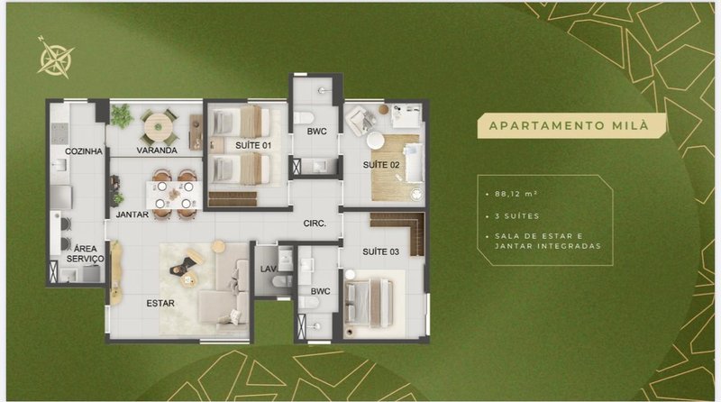 3 suítes. 88m². Varanda Gourmet. lavabo. Nascente. 2 vagas de garagem Rua São Salvador Recife - 