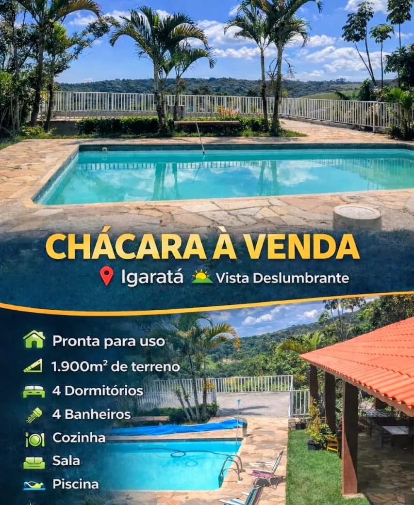 Ch&aacute;cara com piscina em condom&iacute;nio com vista deslumbrante para a represa  Igaratá - 