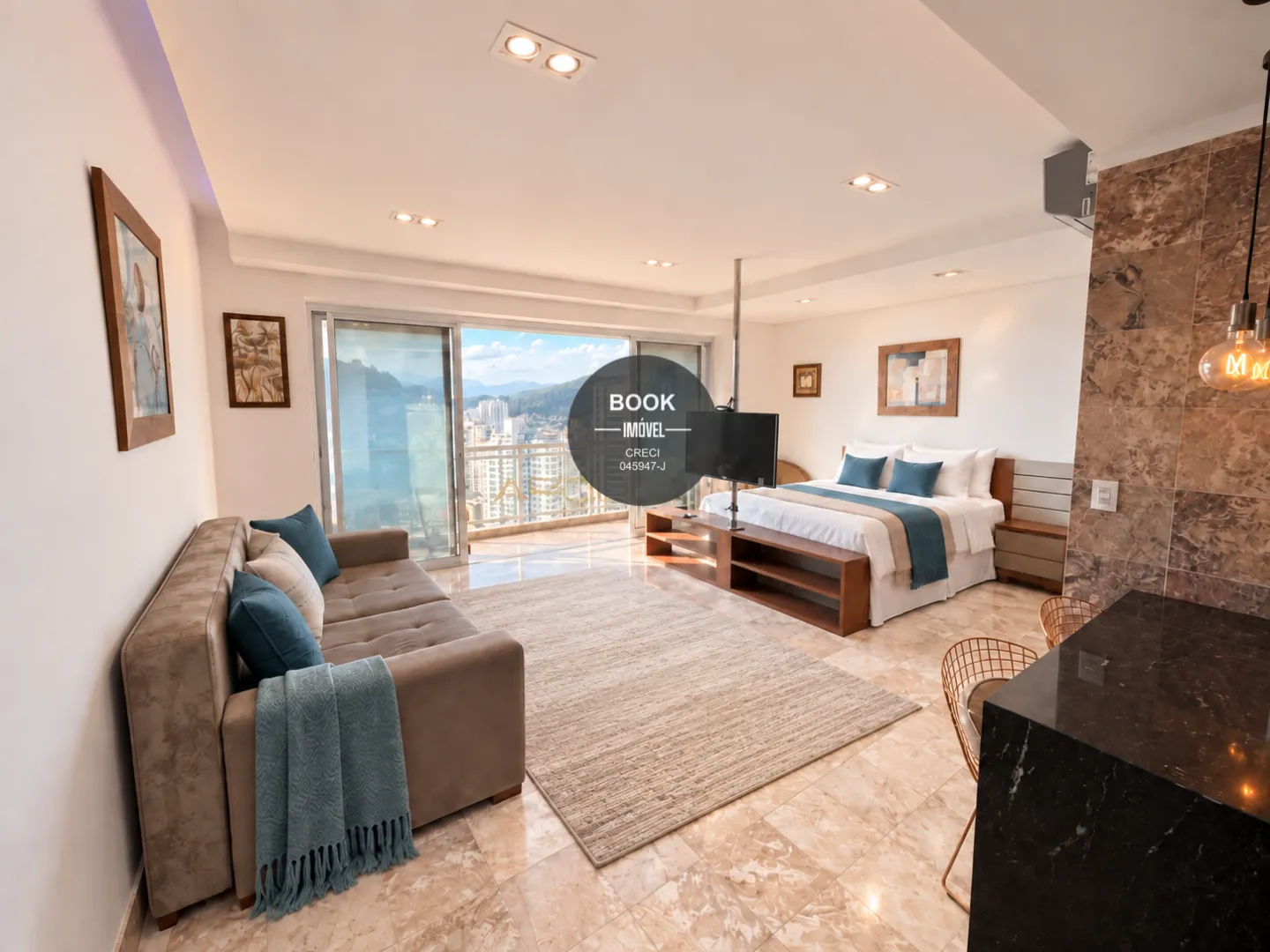 Apartamento diferenciado e integrado com andar alto e em resort a beira mar Avenida Presidente Wilson Santos - 