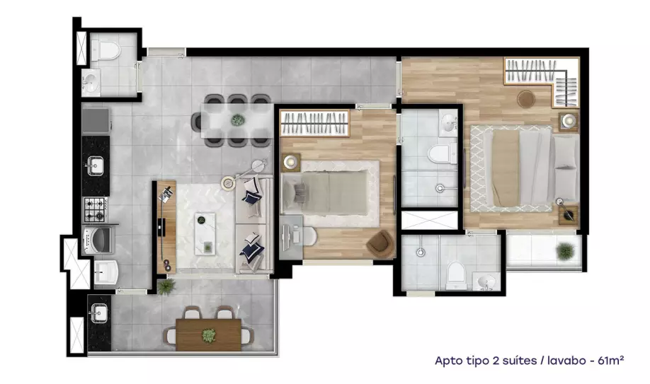Trata - se de uma apartamento com 61m² sendo 2 suítes e 2 vagas com lavabo em Osasco Rua Antônia Bizarro Osasco - 