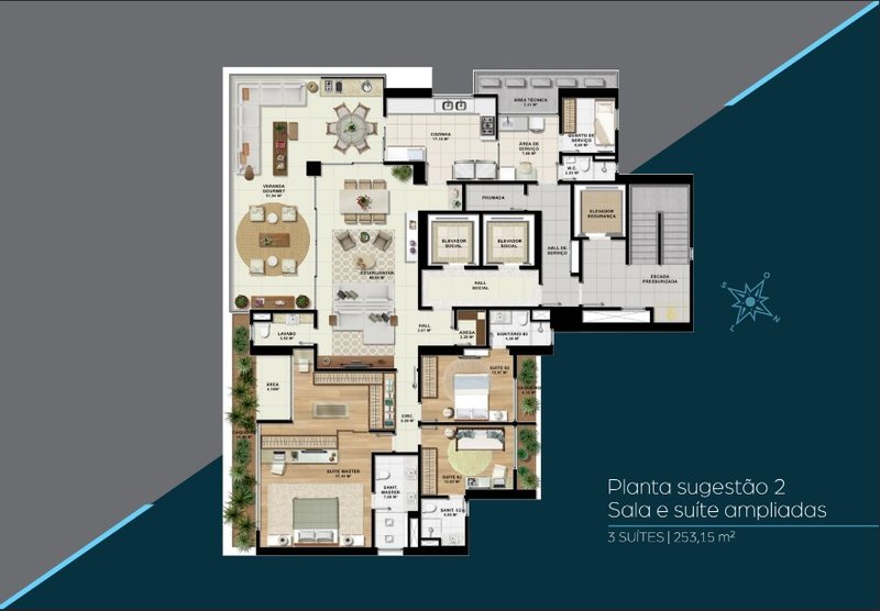 Apartamento 4 suítes com 253m², dependência e 4 vagas de garagem - Mirat Martins de Sá Rua Estácio Gonzaga Salvador - 