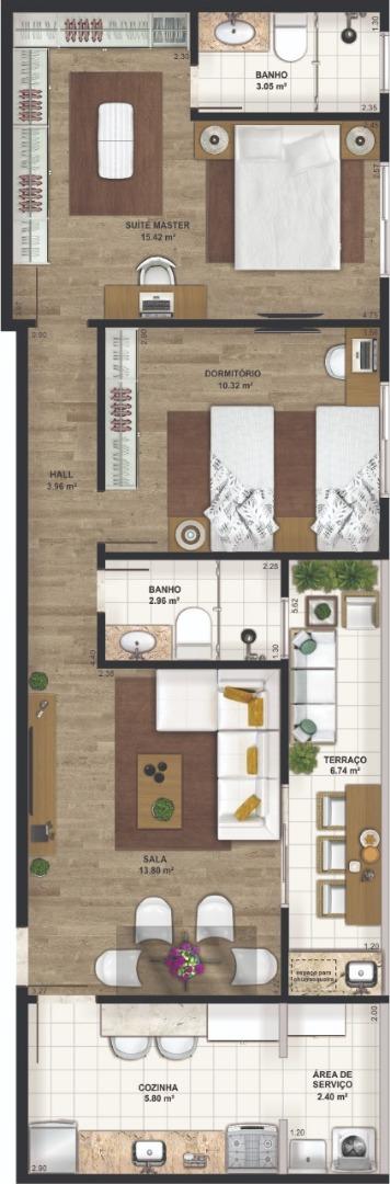 Apartamento 2 dormit&oacute;rios com su&iacute;te Avenida Manoel da Nóbrega São Vicente - 