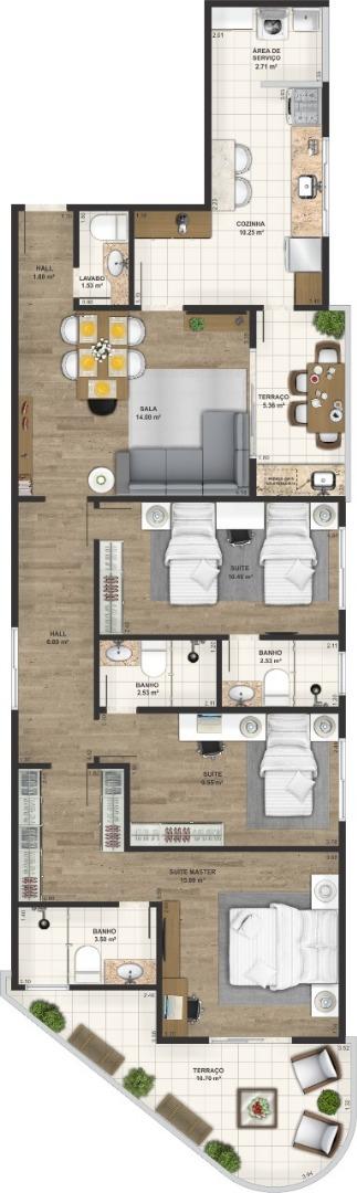 Apartamento 2 dormit&oacute;rios com su&iacute;te Avenida Manoel da Nóbrega São Vicente - 