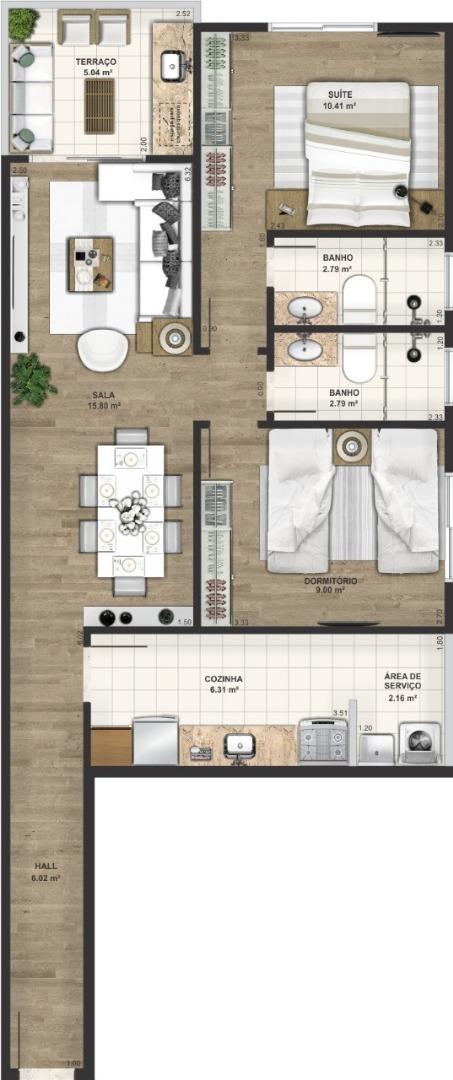 Apartamento 2 dormit&oacute;rios com su&iacute;te Avenida Manoel da Nóbrega São Vicente - 