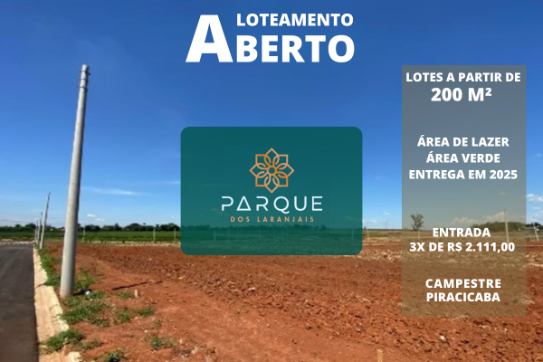 Terreno residencial à venda | 200 m² | R$ 126.690 | Campestre | Piracicaba/SP - Piracicaba - Parque dos Laranjais