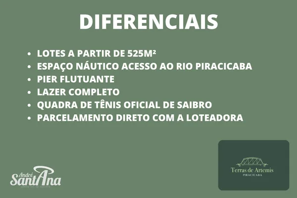 Terreno &agrave; venda em Condom&iacute;nio | 482 m&sup2; | R$ 289.578 | Terras de &Aacute;rtemis | Piracicaba/SP  Piracicaba - 