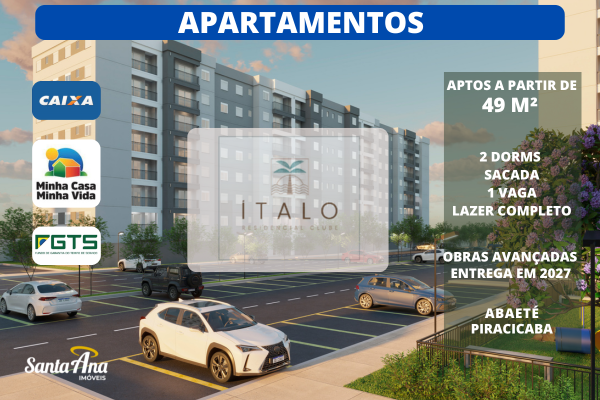 Apartamento à venda | 2 dormitórios | 49 m² | R$ 240.434 | Abaeté | Piracicaba/SP  Piracicaba - Ítalo Residencial
