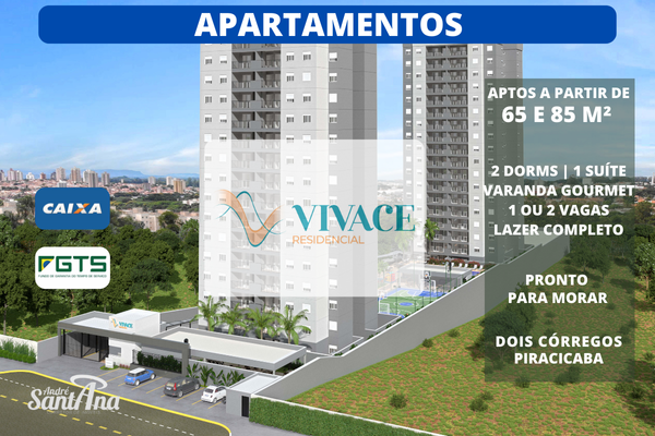 Apartamento &agrave; venda | 2 dormit&oacute;rios | 65 m&sup2; | R$ 395.000 | Dois C&oacute;rregos| Piracicaba/SP  Piracicaba - Vivace Residencial