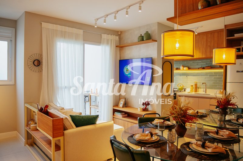 Apartamento à venda | 2 dormitórios | 43 m² | R$ 209.900 | Campestre | Piracicaba/SP Estrada Francisco Fillet Piracicaba - Sala integrada com a Sacada