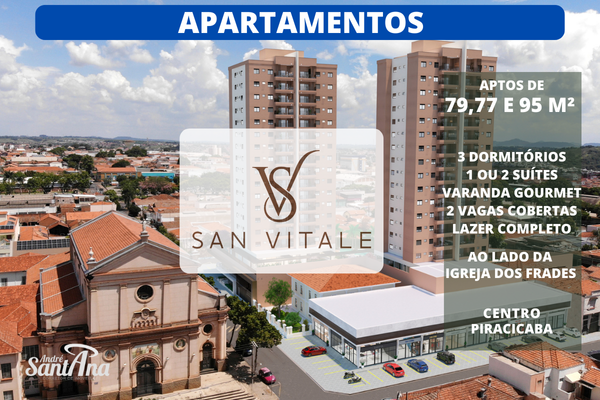 Apartamento &agrave; venda | 3 dorms | 1 su&iacute;te | 95 m&sup2; | R$ 884.932 | Centro | Piracicaba/SP  Piracicaba - San Vitale