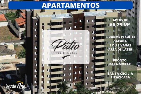Apartamento à venda | 3 dormitórios | 66 m² | R$ 285.000 | Santa Cecília | Piracicaba/SP  Piracicaba - Pátio Residencial